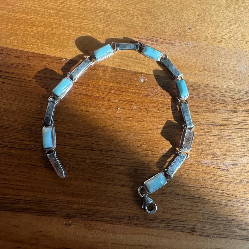 Sterling Silver and Larimar Bracelet 6.75